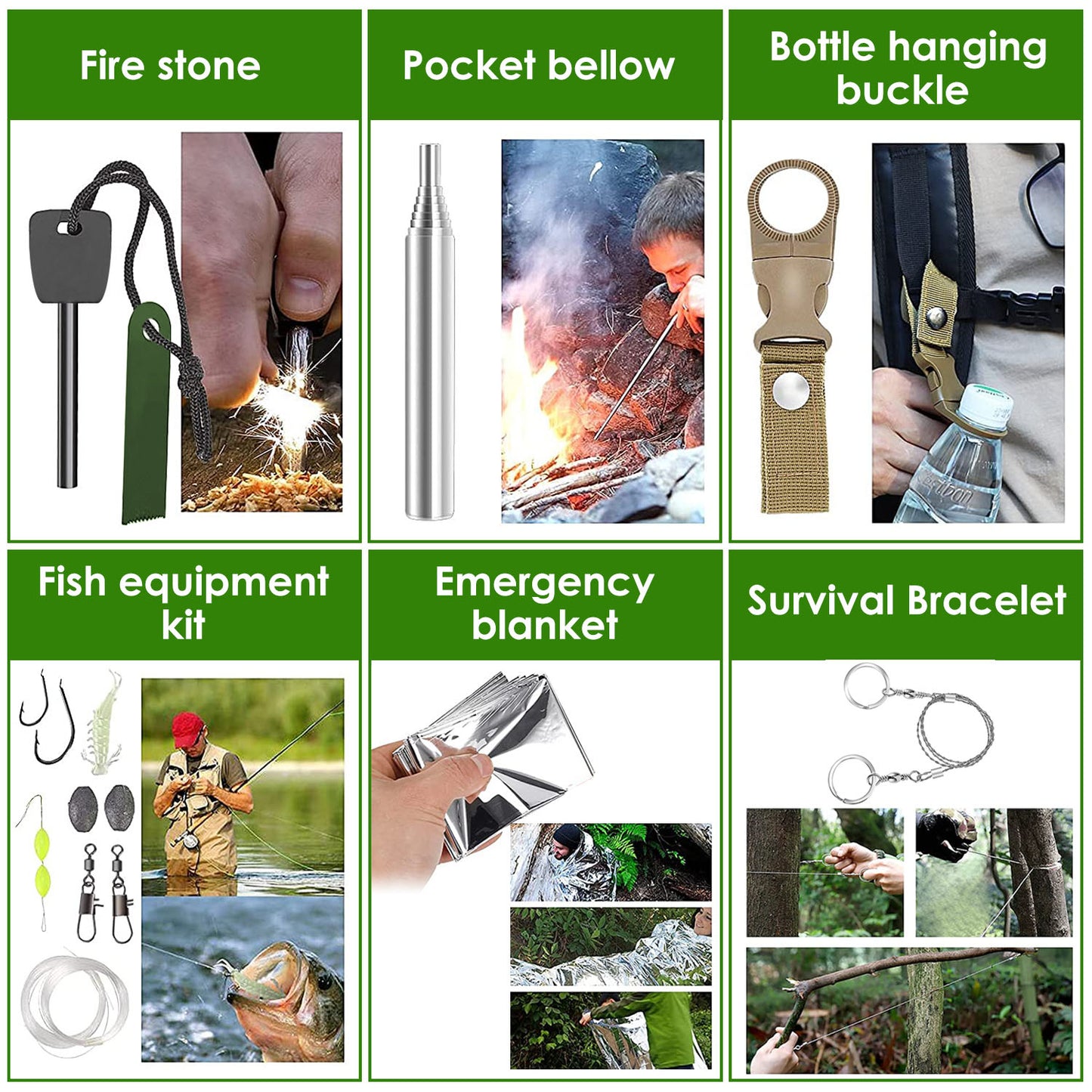 47-Piece Emergency Survival Kit with First Aid Supplies for Outdoor Adventures