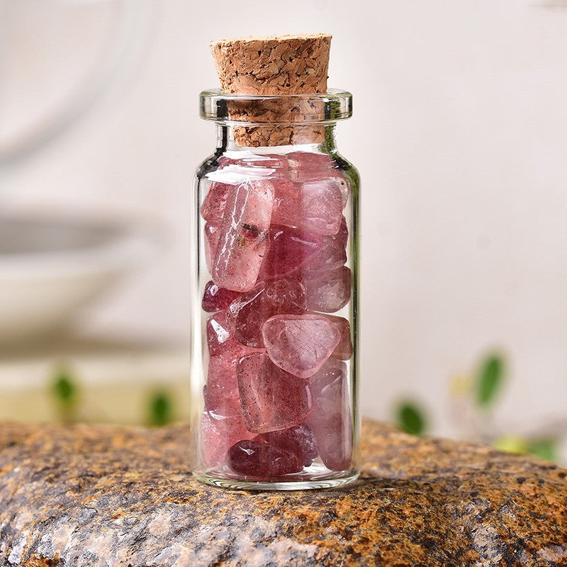 Natural Gravel Glass Wishing Bottle - Crystal Mineral Home Decor