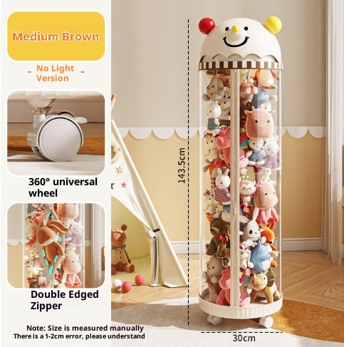 Kids Doll Storage Bucket with Zipper and Light Options - Plush Toy Organizer