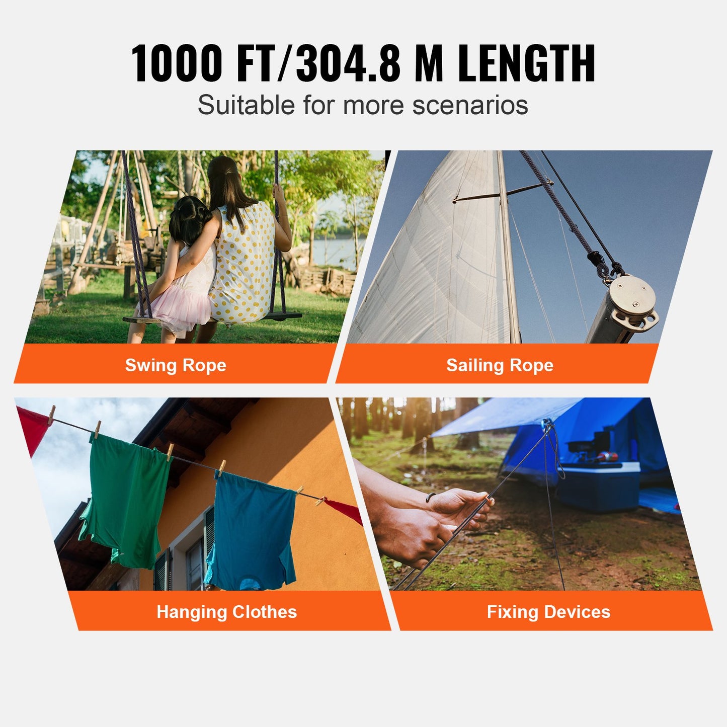 Braided Nylon Climbing Rope 3/16 Inch x 1000 Feet Heavy-Duty Outdoor Rigging Rope
