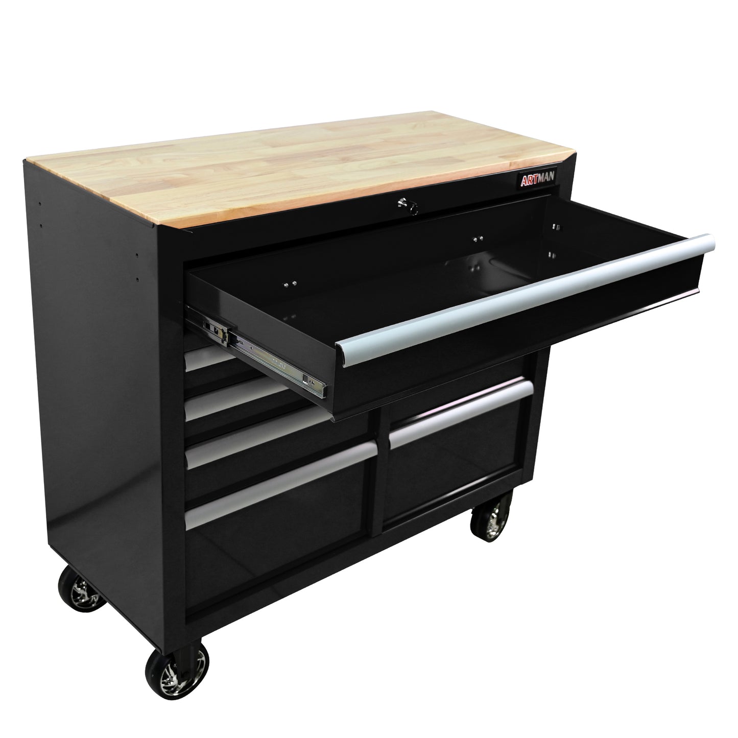 Multifunctional Tool Cart with 9 Drawers, Wheels & Wooden Top - Black