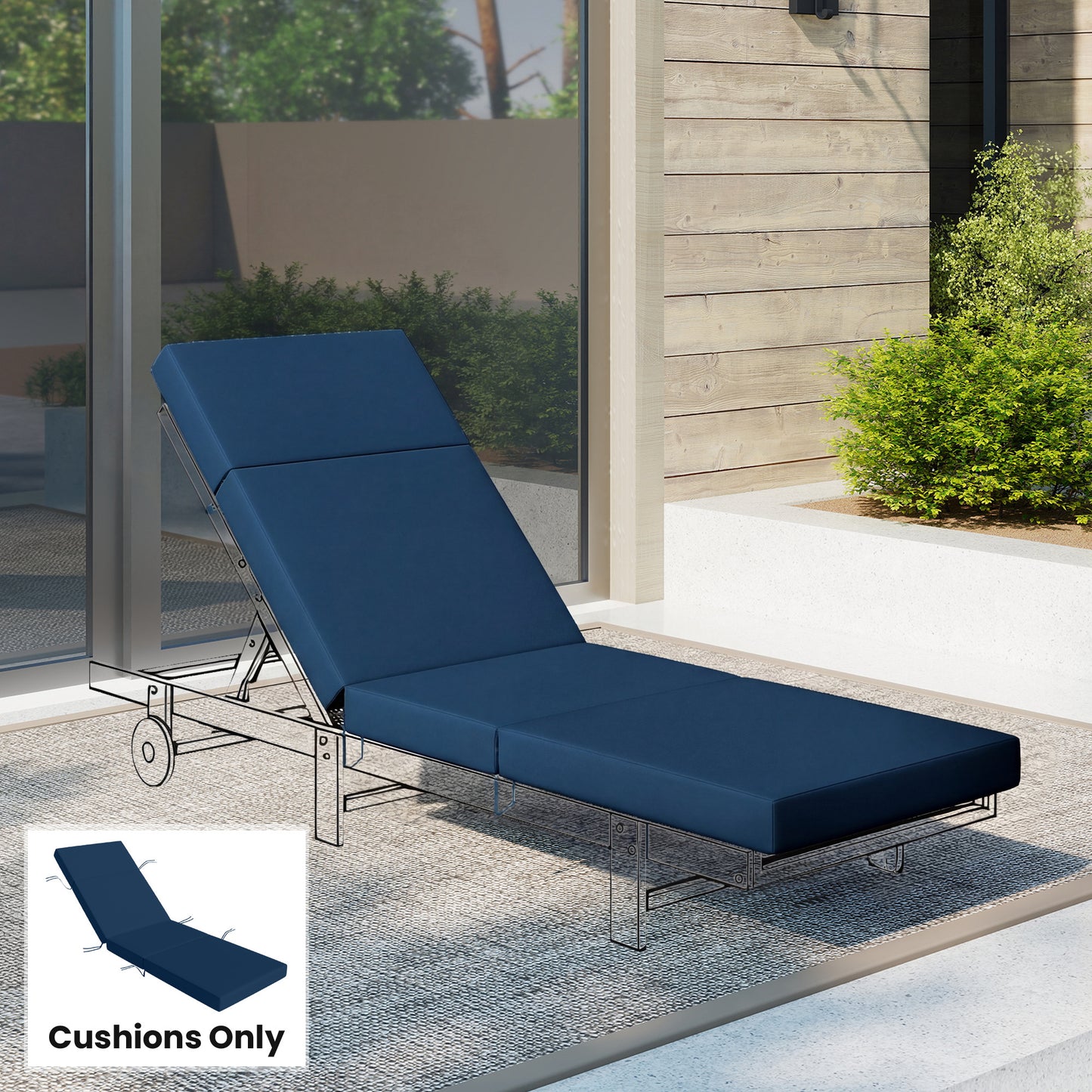 Outdoor Lounge Chair Cushion - 4" Thick, Navy Blue, 26" x 80"