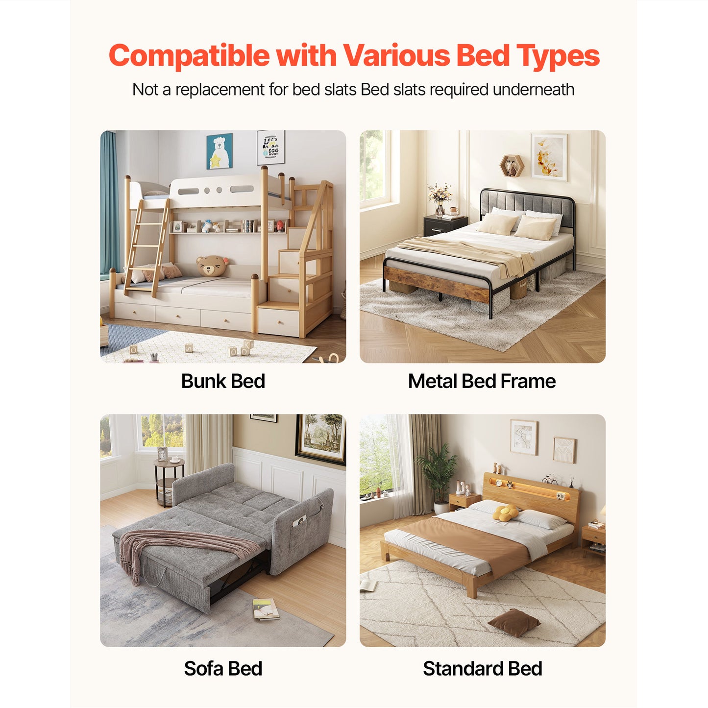 Queen Size Bunkie Board Foldable Bed Foundation Anti-Sag Mattress Support