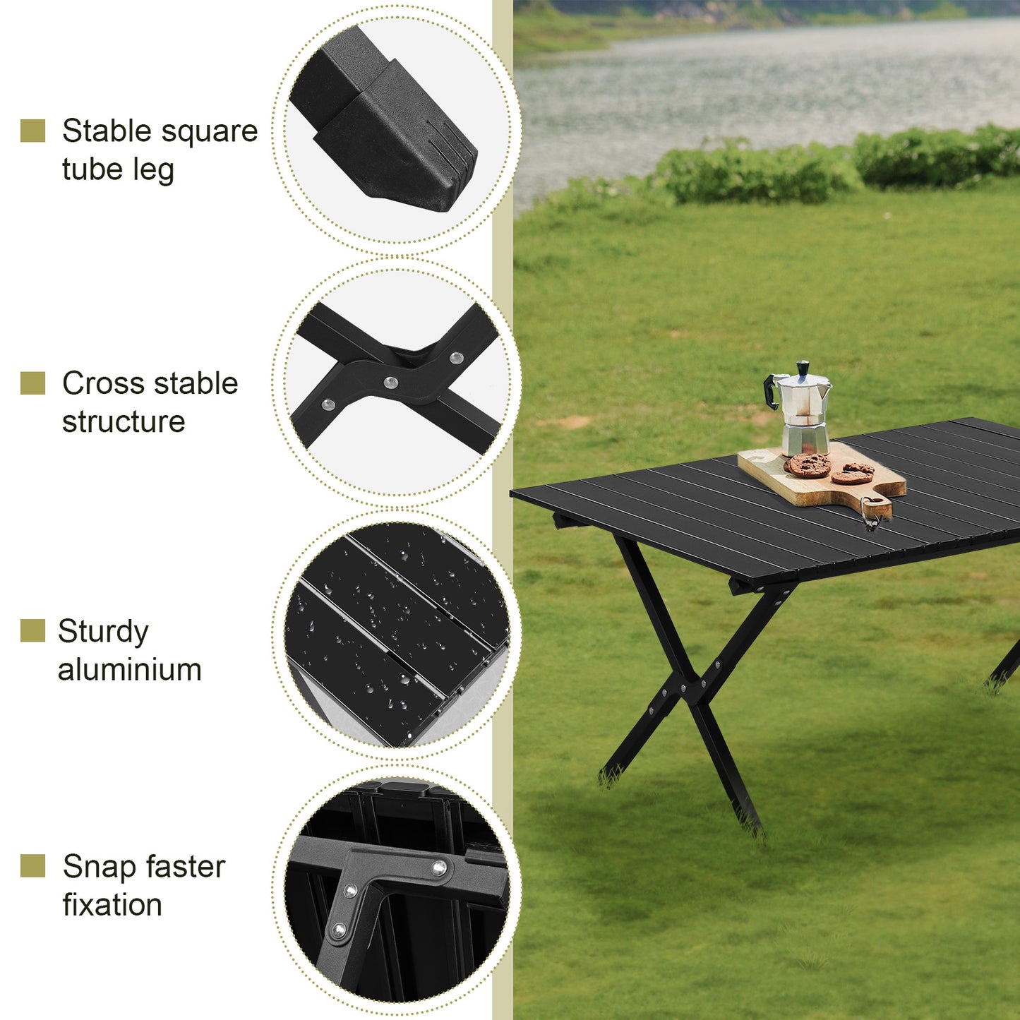 86cm Carbon Steel Folding Camping Table - Portable Picnic Table