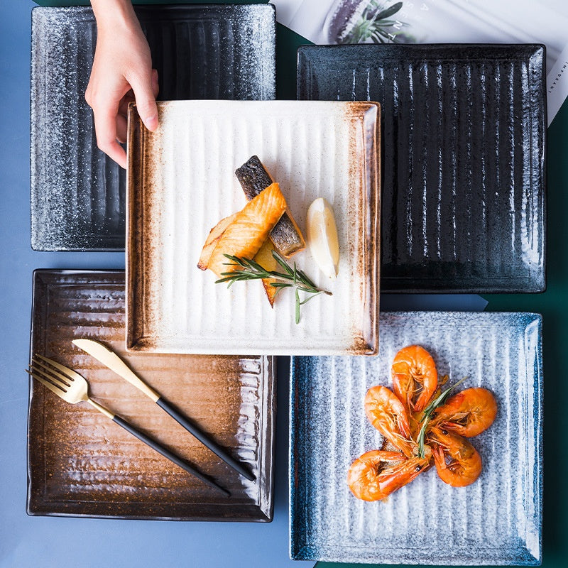 Ceramic Sushi Plate - 9-Inch Square Porcelain Tableware for Kitchen & Dining