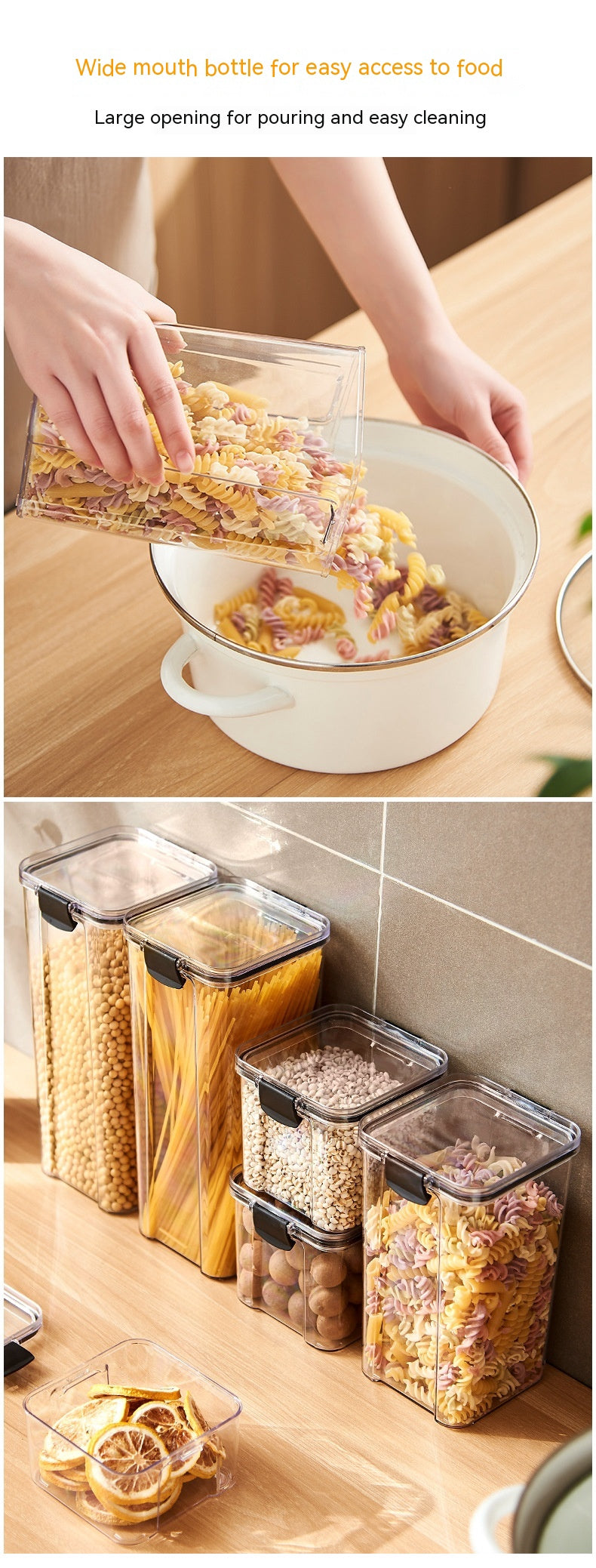 Food Grade Plastic Grain Storage Canisters with Sealed Lid - Stackable Food Containers
