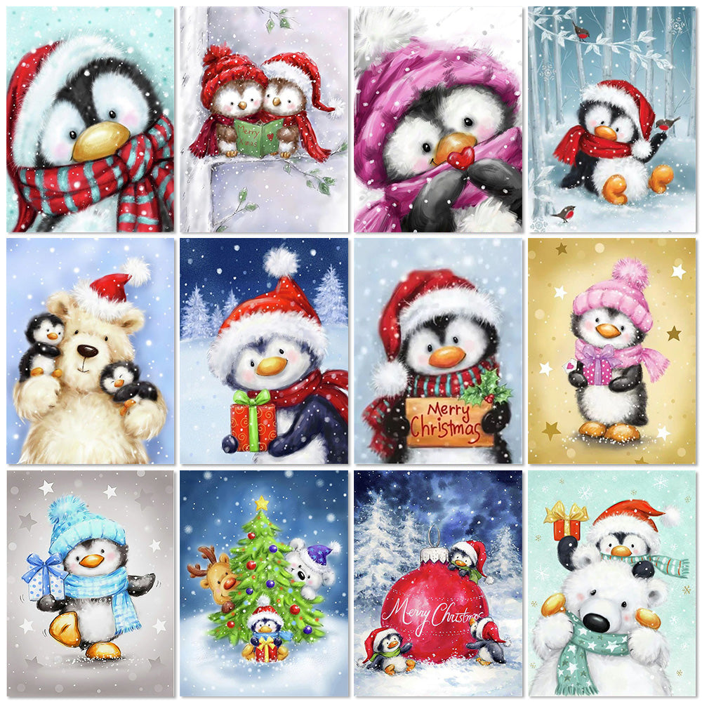 5D Cartoon Diamond Painting Kit for Animals - Penguin Embroidery Craft