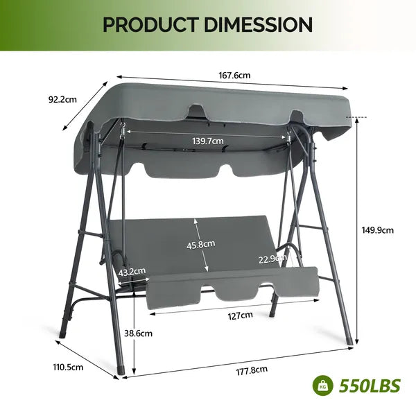 Dark Gray Canopy Swing Set with Cushion - 250kg Capacity