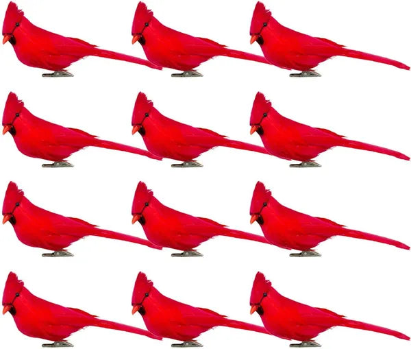 12 Pcs Red Cardinal Birds Clips for Christmas Tree Decor