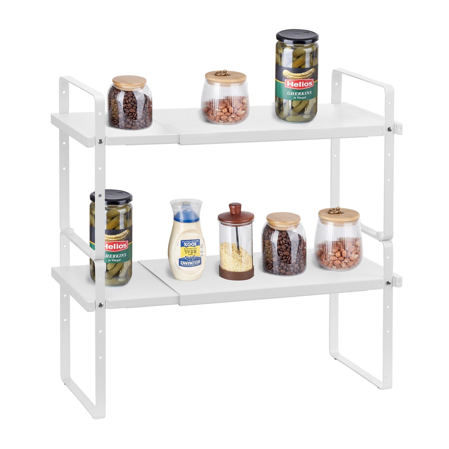 Adjustable 2-Tier Kitchen Organizer Shelf - White Steel Spice Rack