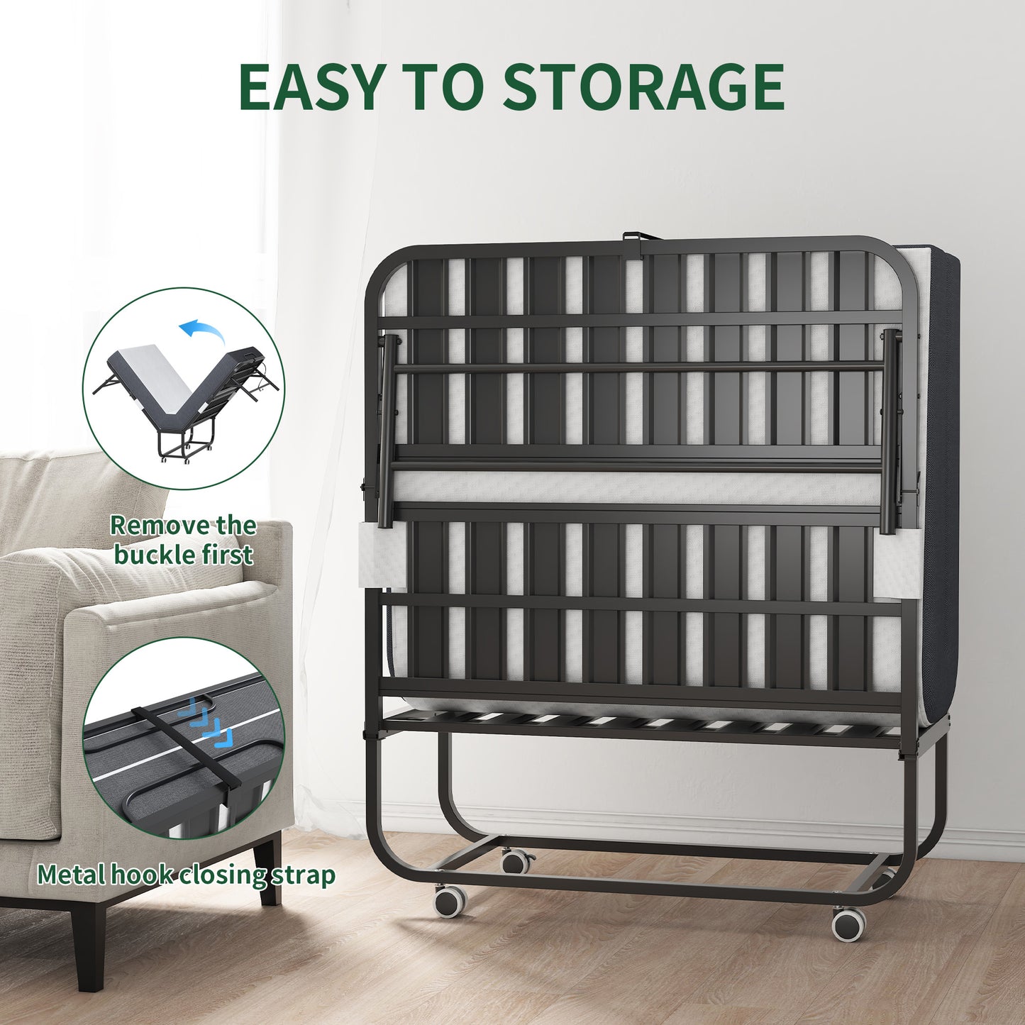 75 X 38 Inch Extra Long Folding Bed For Tall People, Heavy-Duty