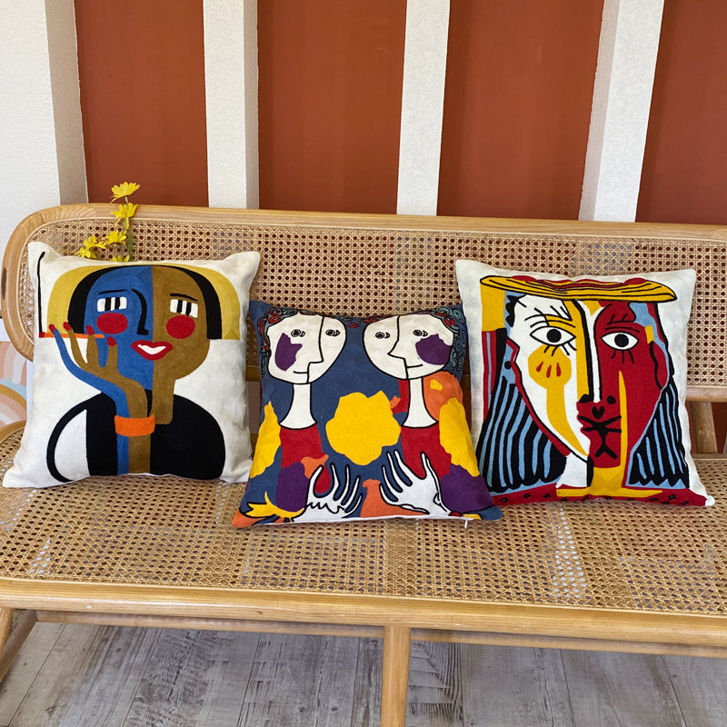 Decorative Embroidered Cushion Cover Abstract Picasso Style 45x45 cm