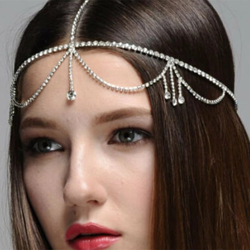 Bridal Rhinestone Hair Accessories with Tassels and Headdress Jewelry