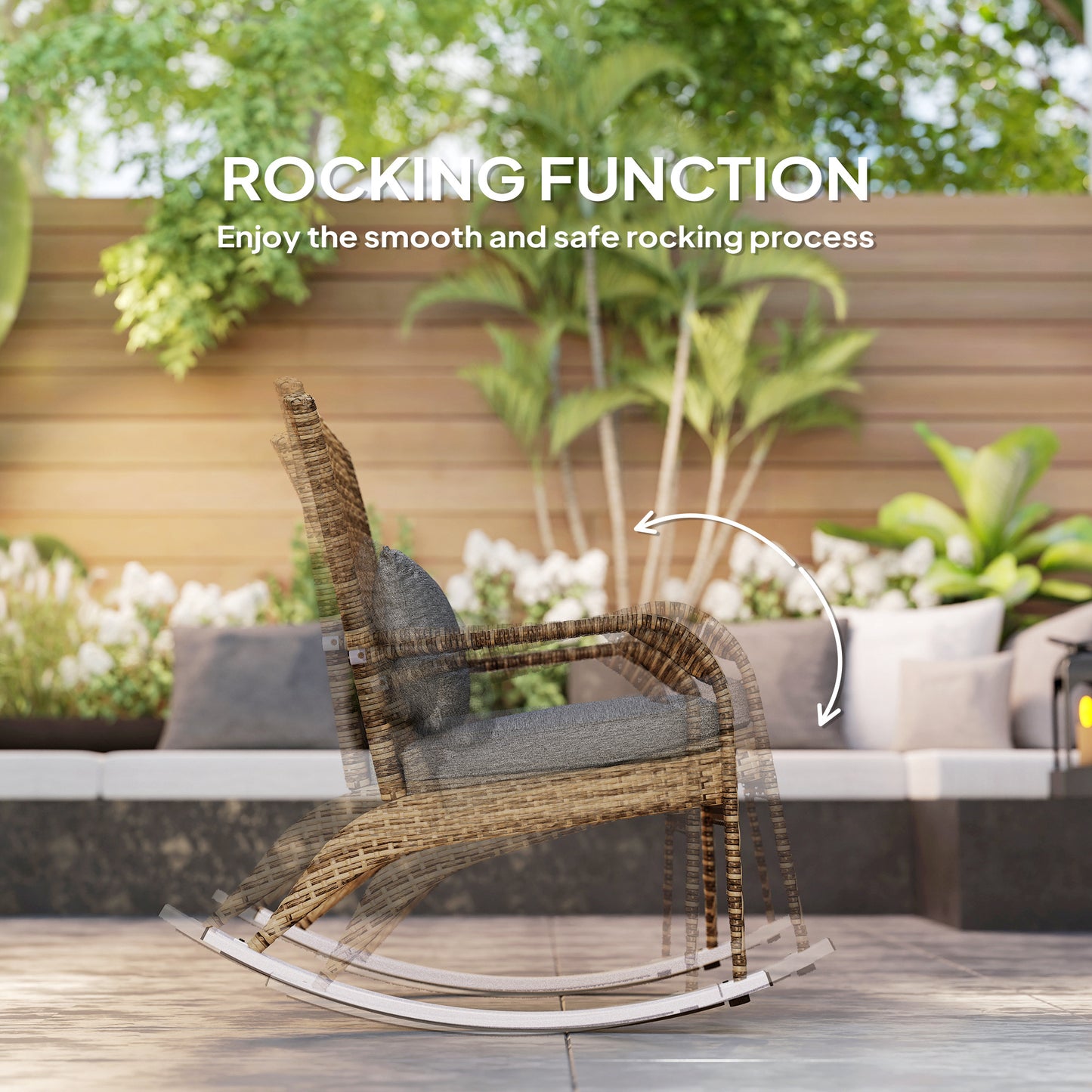 Gray Wicker Rocking Chair with Cushions - Adirondack Style