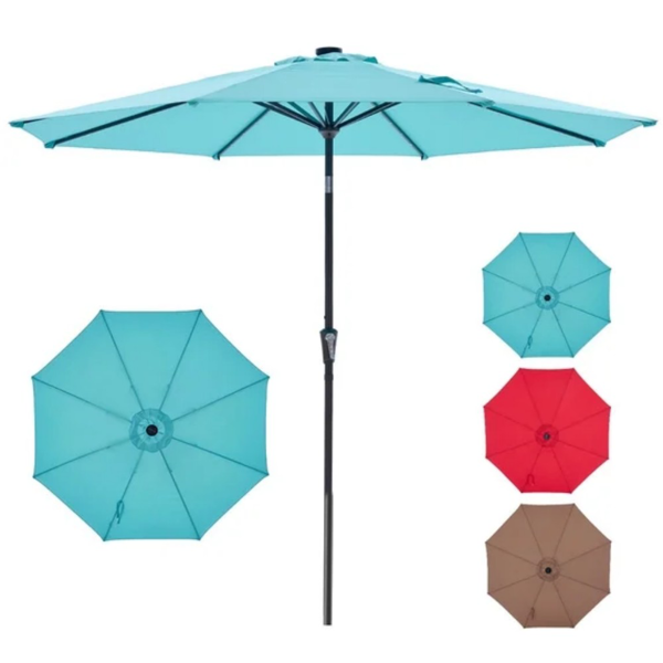 10 Ft Patio Umbrella with LED Solar Lights Outdoor Sun Shade Lake Blue
