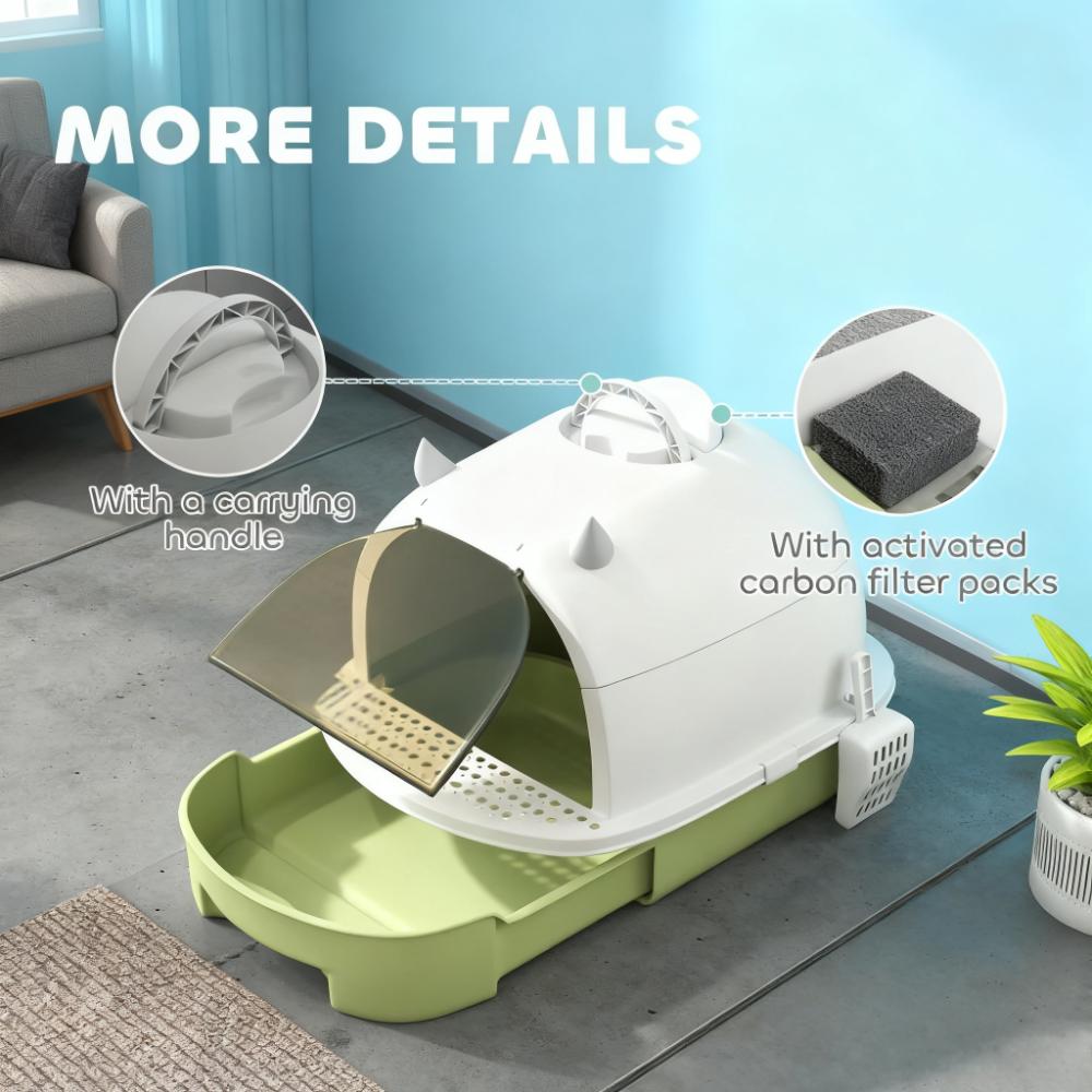 Green Cat Litter Box with Lid, Scoop & Deodorizing Bags