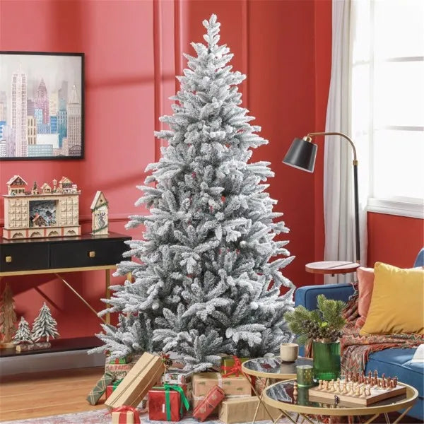 7ft Snow Flocked Christmas Tree with Metal Base