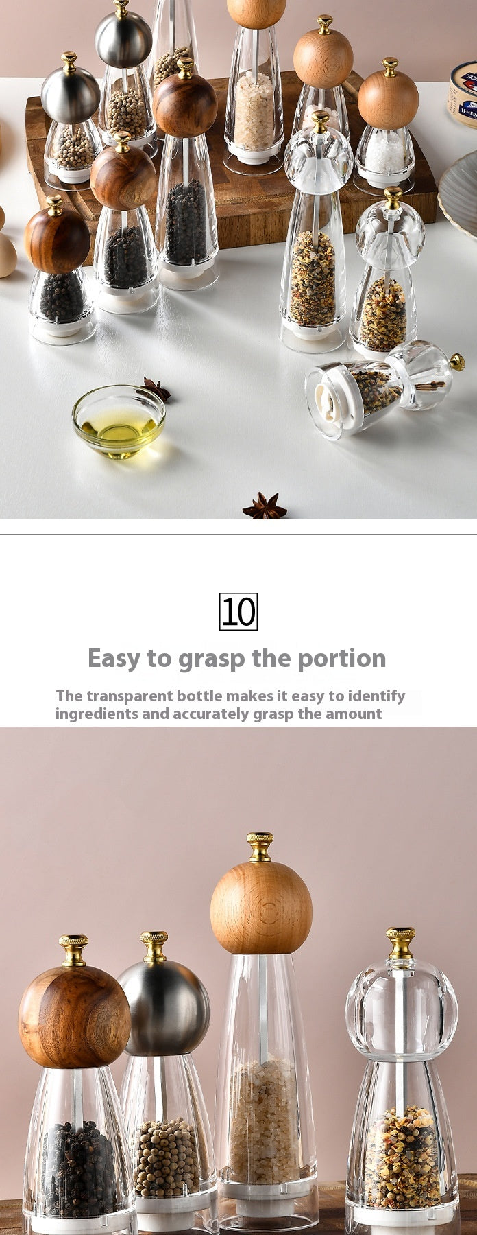 Manual Pepper Grinder with Acrylic or Stainless Steel Options - Kitchen Spice Mill