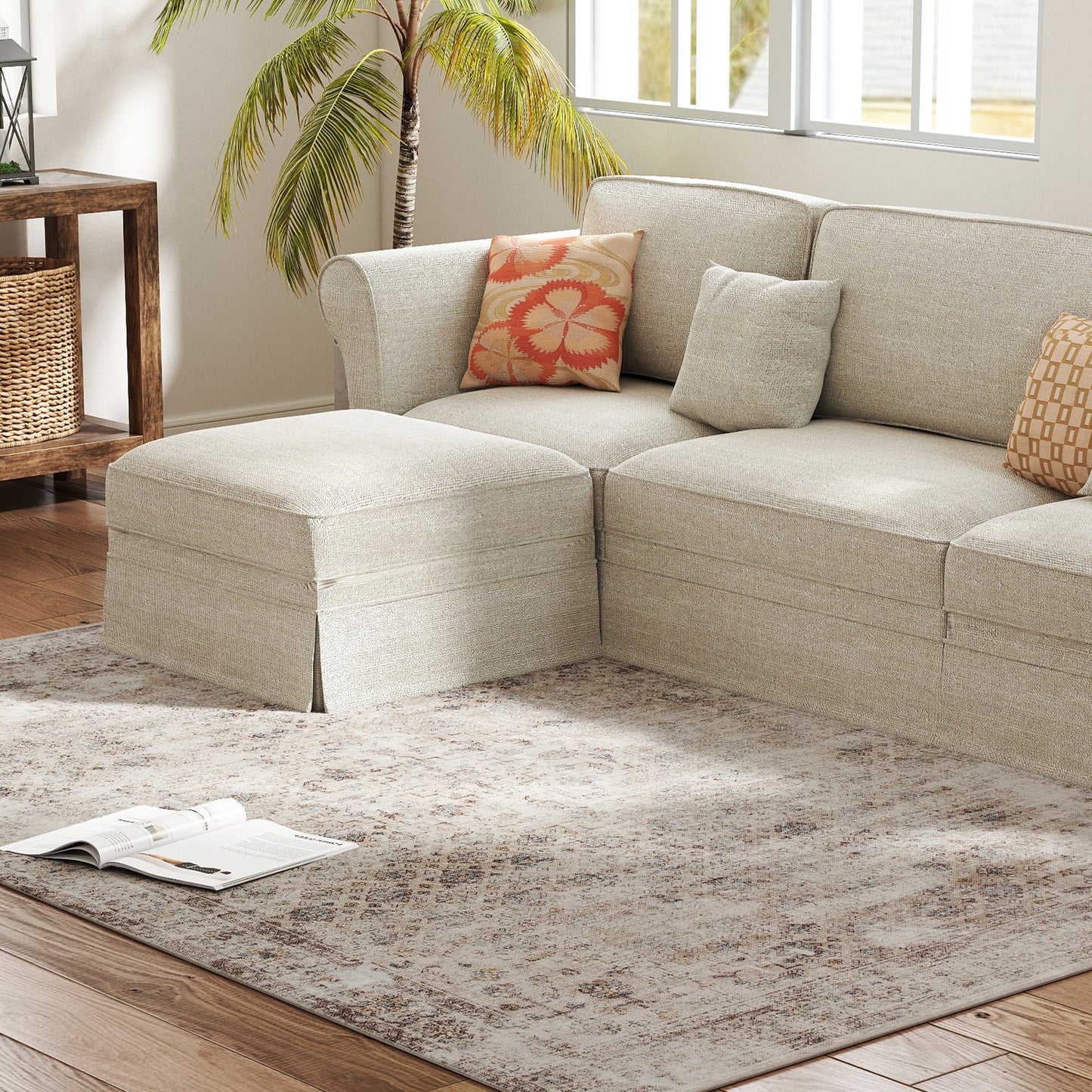 Machine Washable Non-Slip Area Rug 5x7 - Light Mixed-Brown