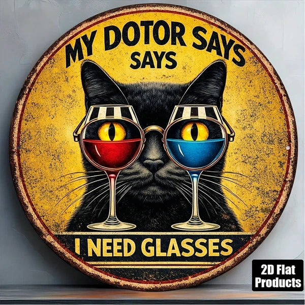 Vintage Black Cat Sign - My Doctor Says I Need Glasses