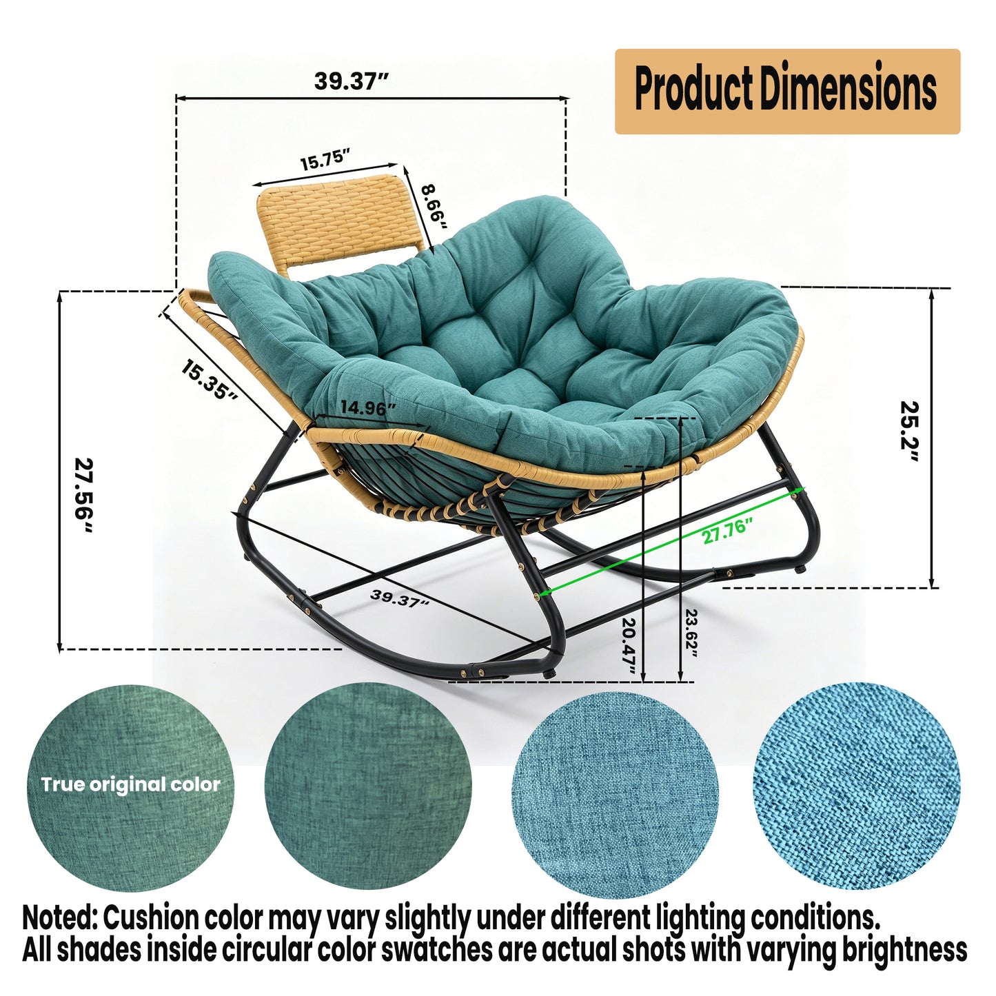Oversized Green Papasan Rocking Chair with Thick Cushion