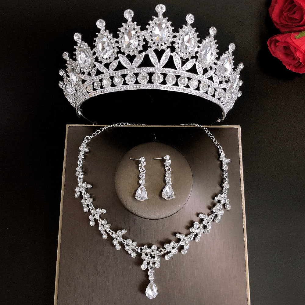 Luxury Bridal Jewelry Set with Tiara Crown Necklace and Earrings - Multiple Colors