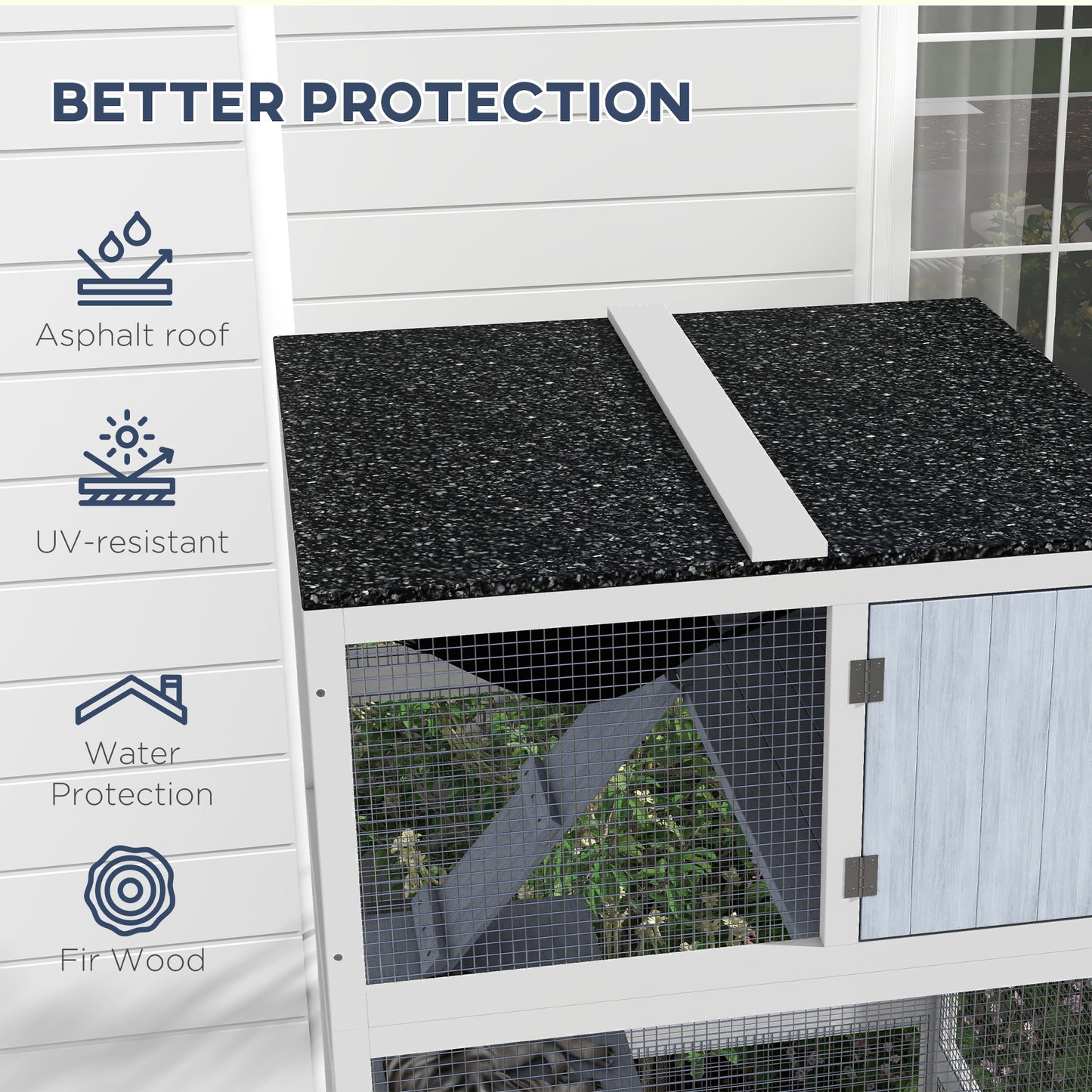 Outdoor Cat Enclosure House with Wheels, Hammock & Ramps, Gray - 970x630x335mm