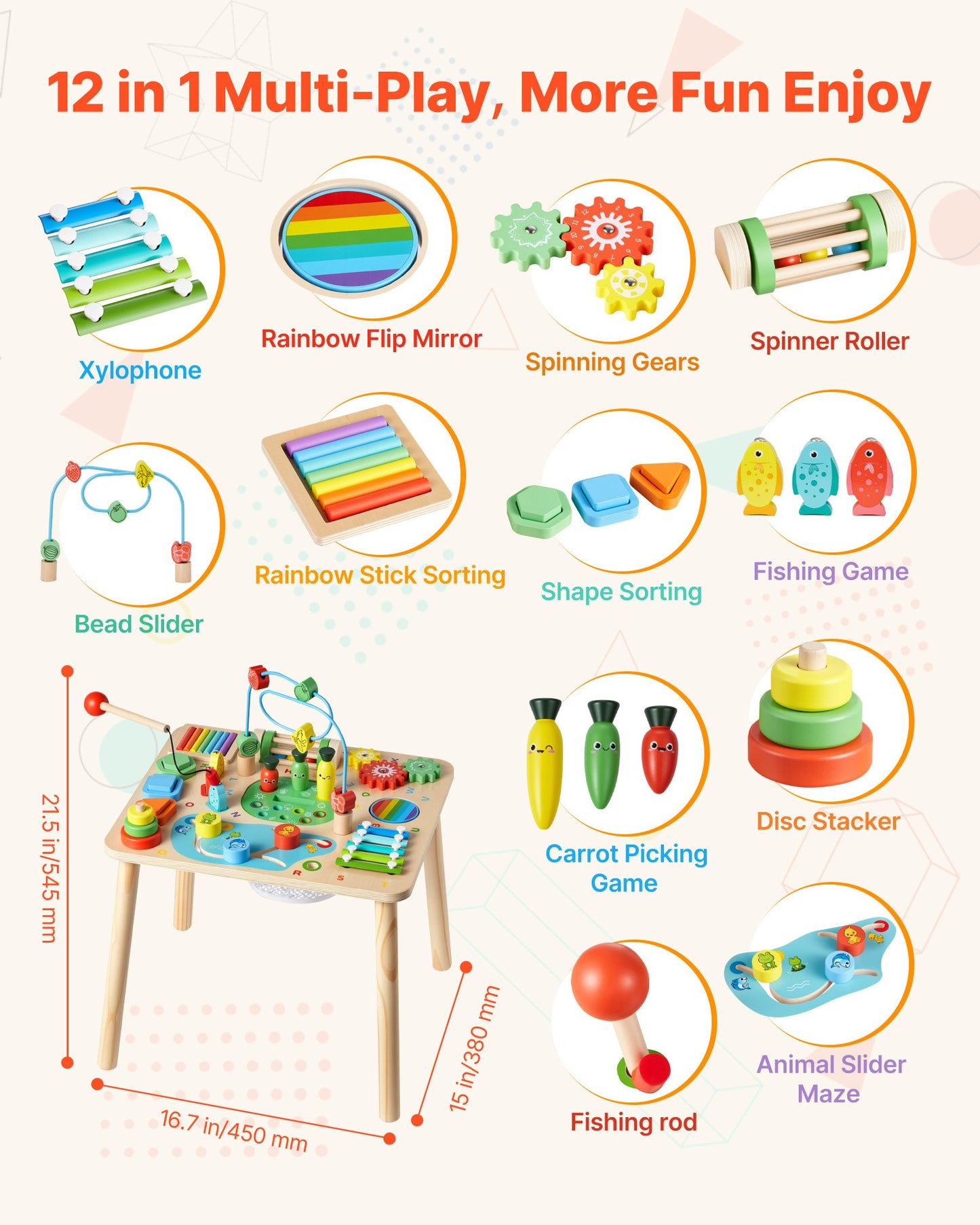 Wooden Montessori Activity Table for Toddlers 6+ Months - 13-in-1 Learning Desk, Baby Play Center
