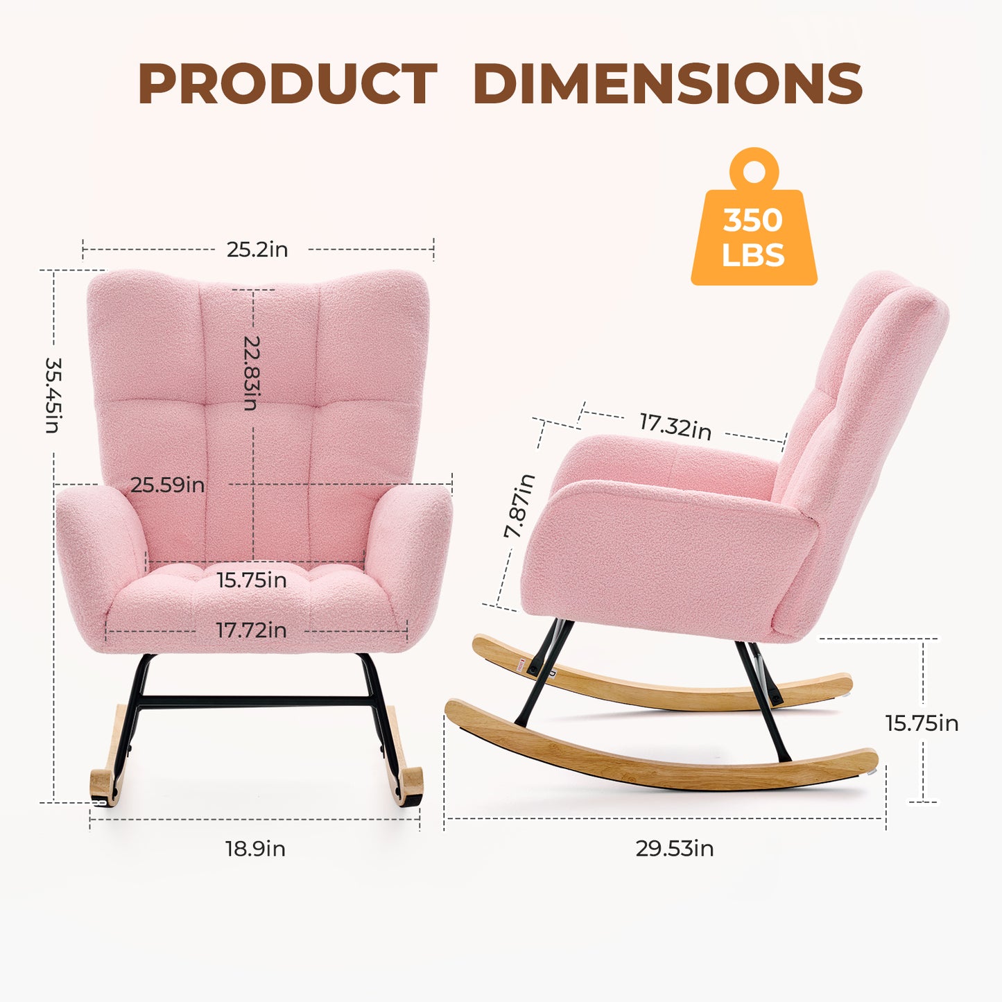 Teddy Fabric Swing Chair with High Backrest and Cushion