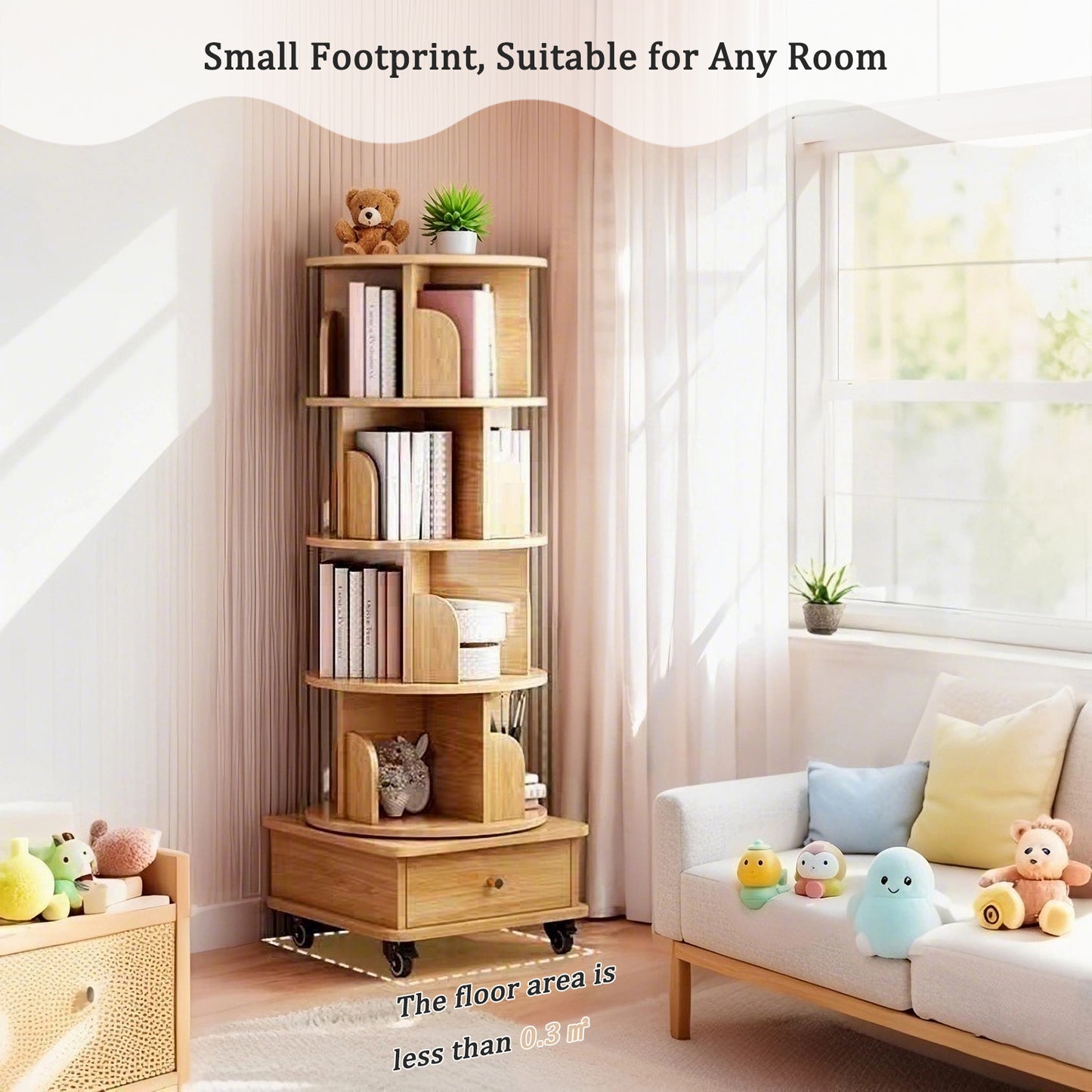 5 Tier Rotating Bookshelf, Display Round Spinning Bookshelf With
