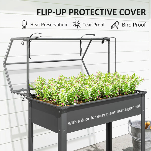 Elevated Garden Bed with Mini Greenhouse - Dark Gray