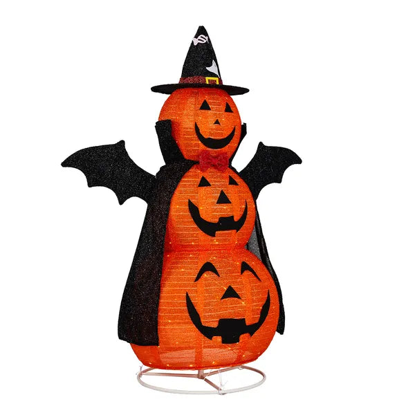 5ft Retractable Fabric Pumpkin Halloween Decor with LED Lights