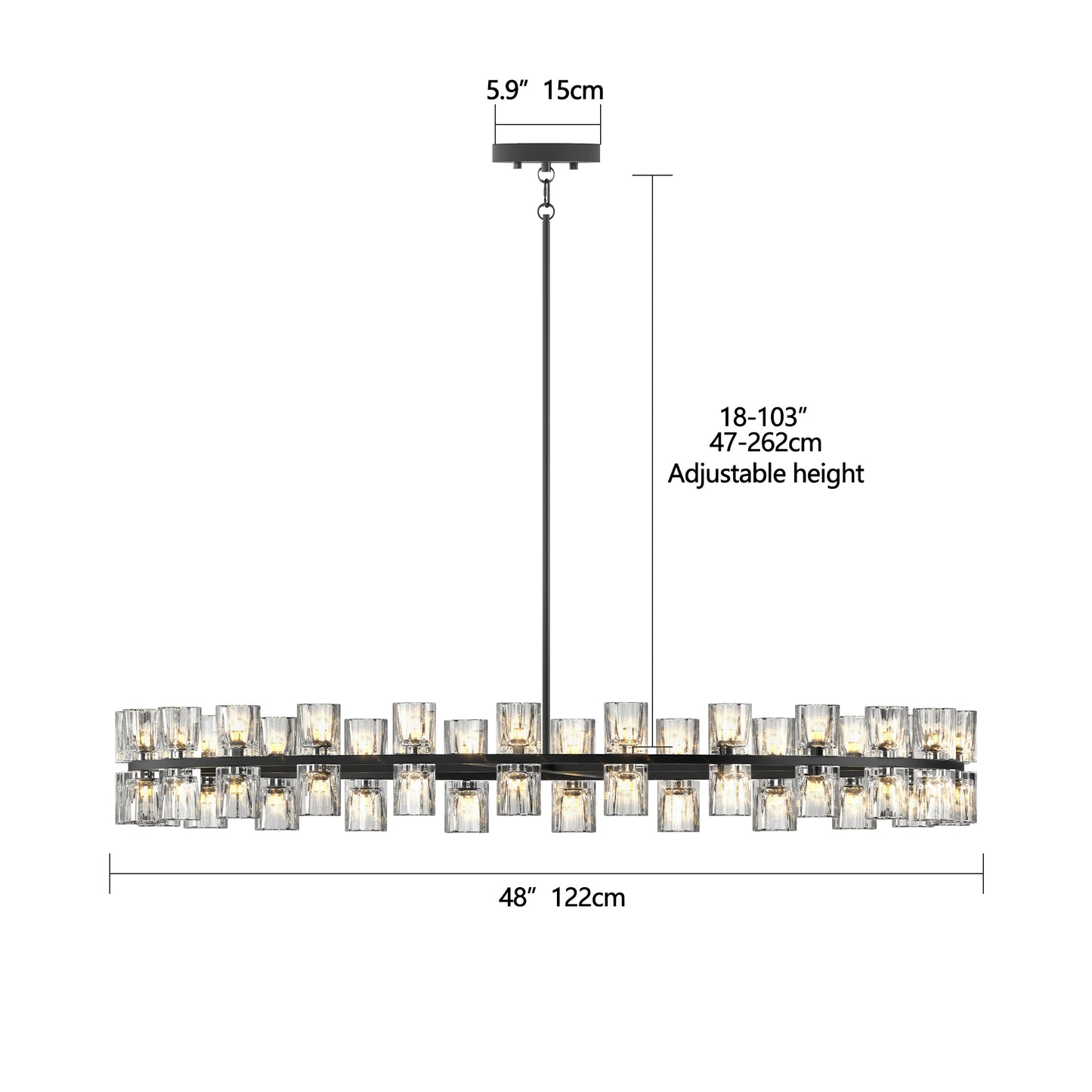 48-Inch Luxury Crystal Chandelier - Modern LED Lighting for Home Decor