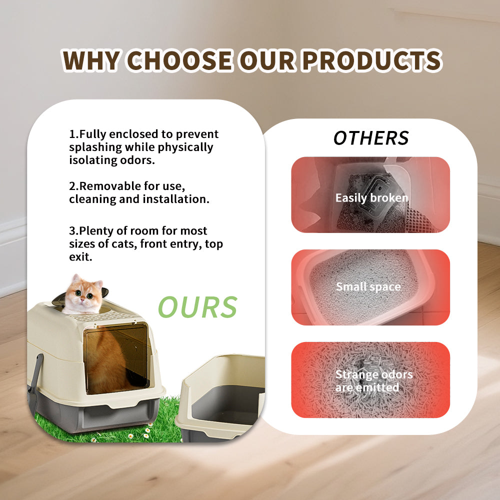 Double-Door Cat Litter Box with Self-Pickup Option - Pet Furniture
