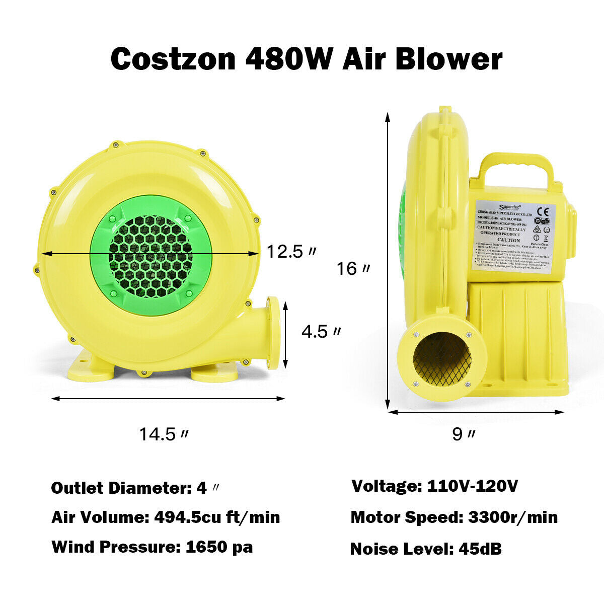 480W Air Blower Pump for Inflatable Bounce Houses