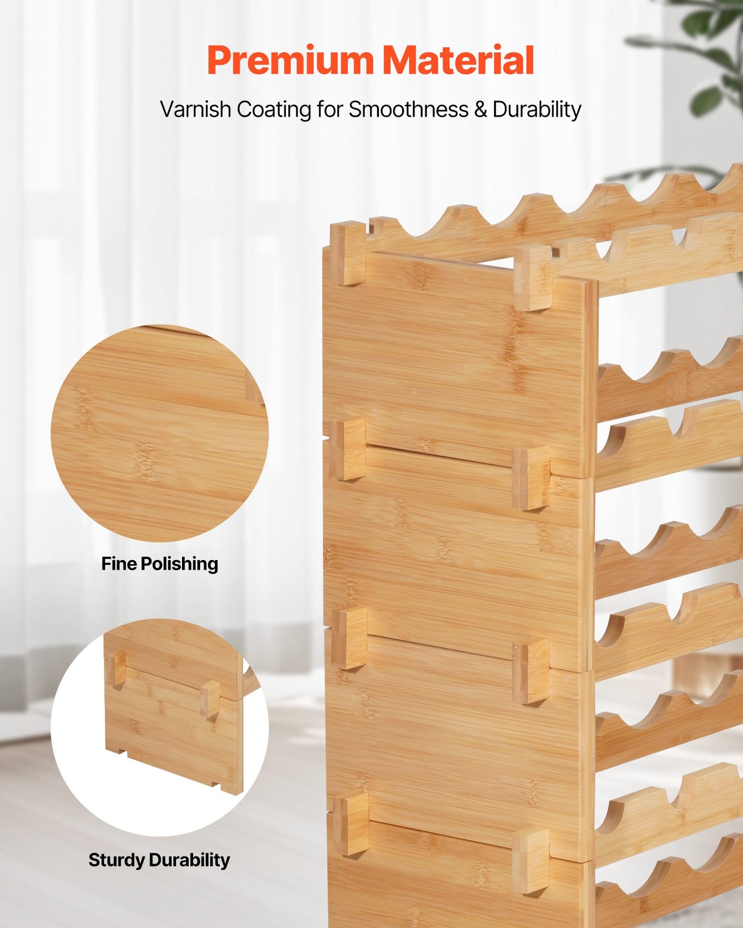 72 Bottle Stackable Modular Wine Rack - 8-Tier Floor Storage Shelf, Natural Wood Finish