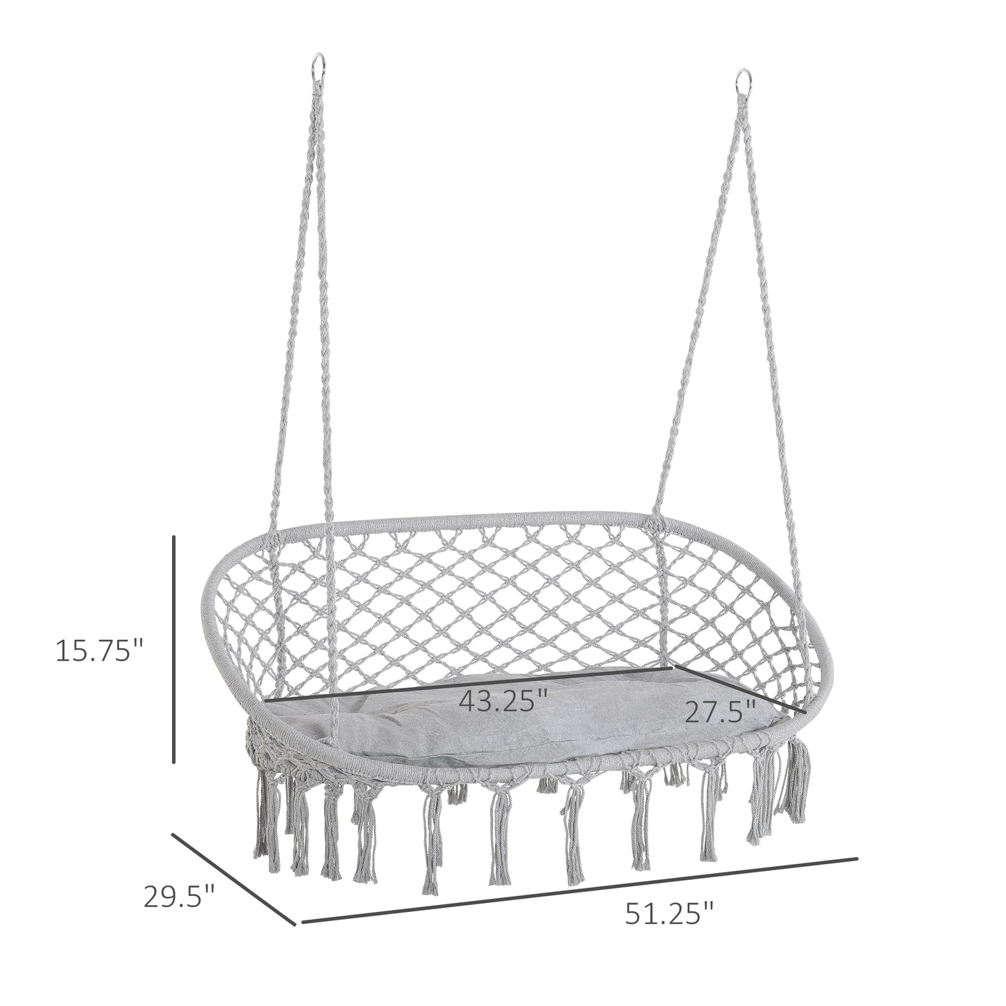 2-Person Macrame Hammock Chair with Cushion - Light Gray