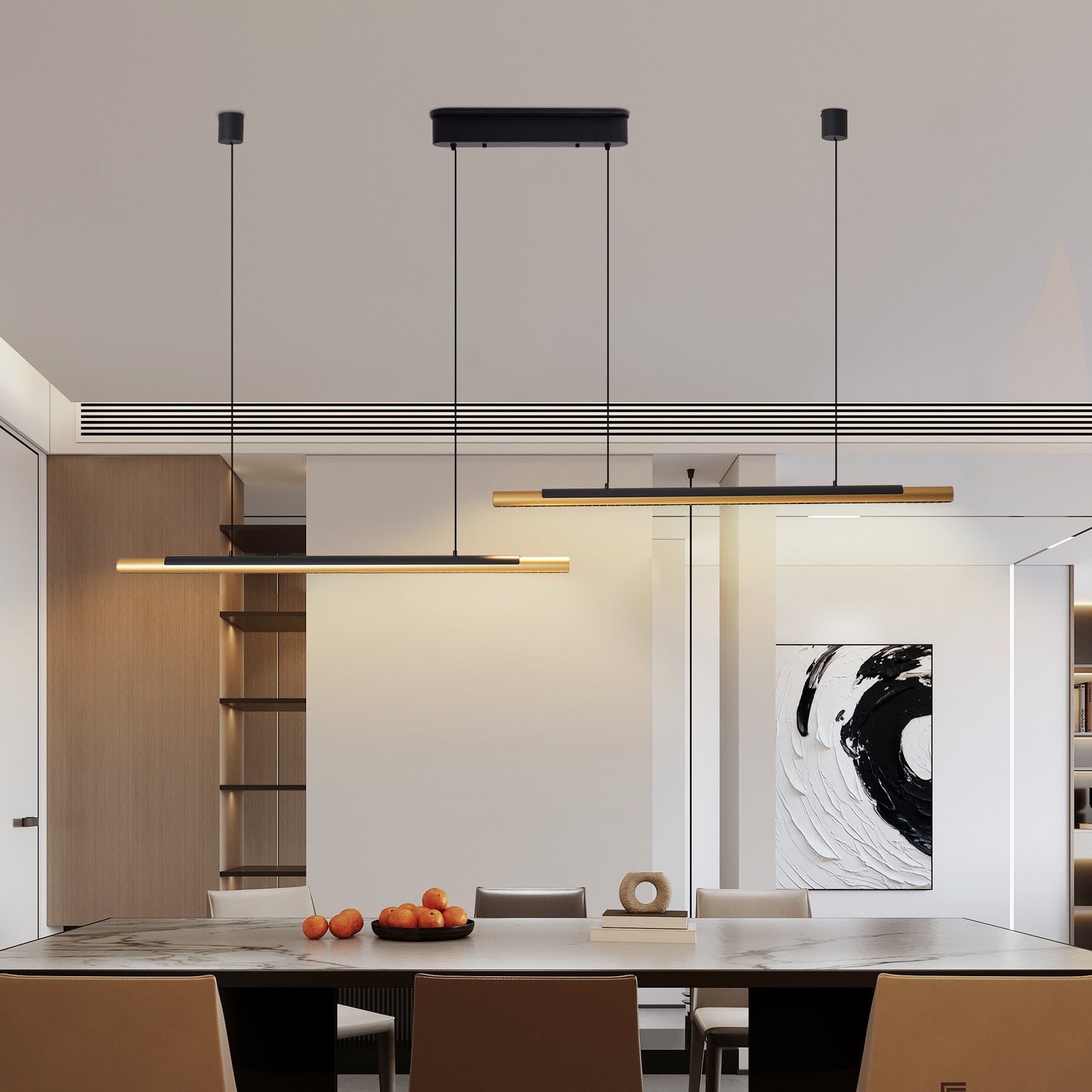 75-Inch Black and Gold LED Pendant Light - Adjustable Hanging Fixture