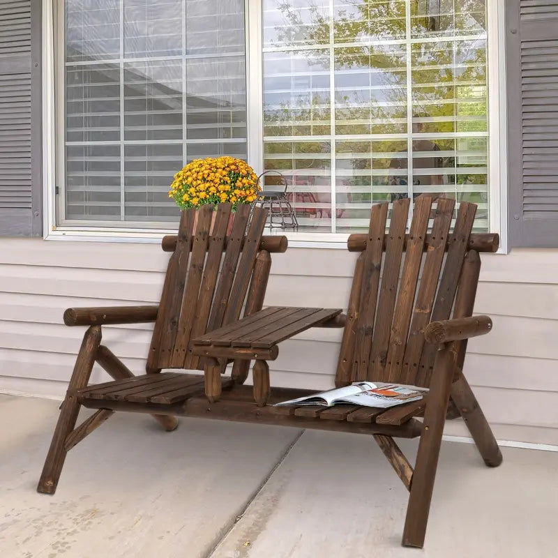Adirondack Outdoor Patio Chair Bench with Coffee Table - Carbonized