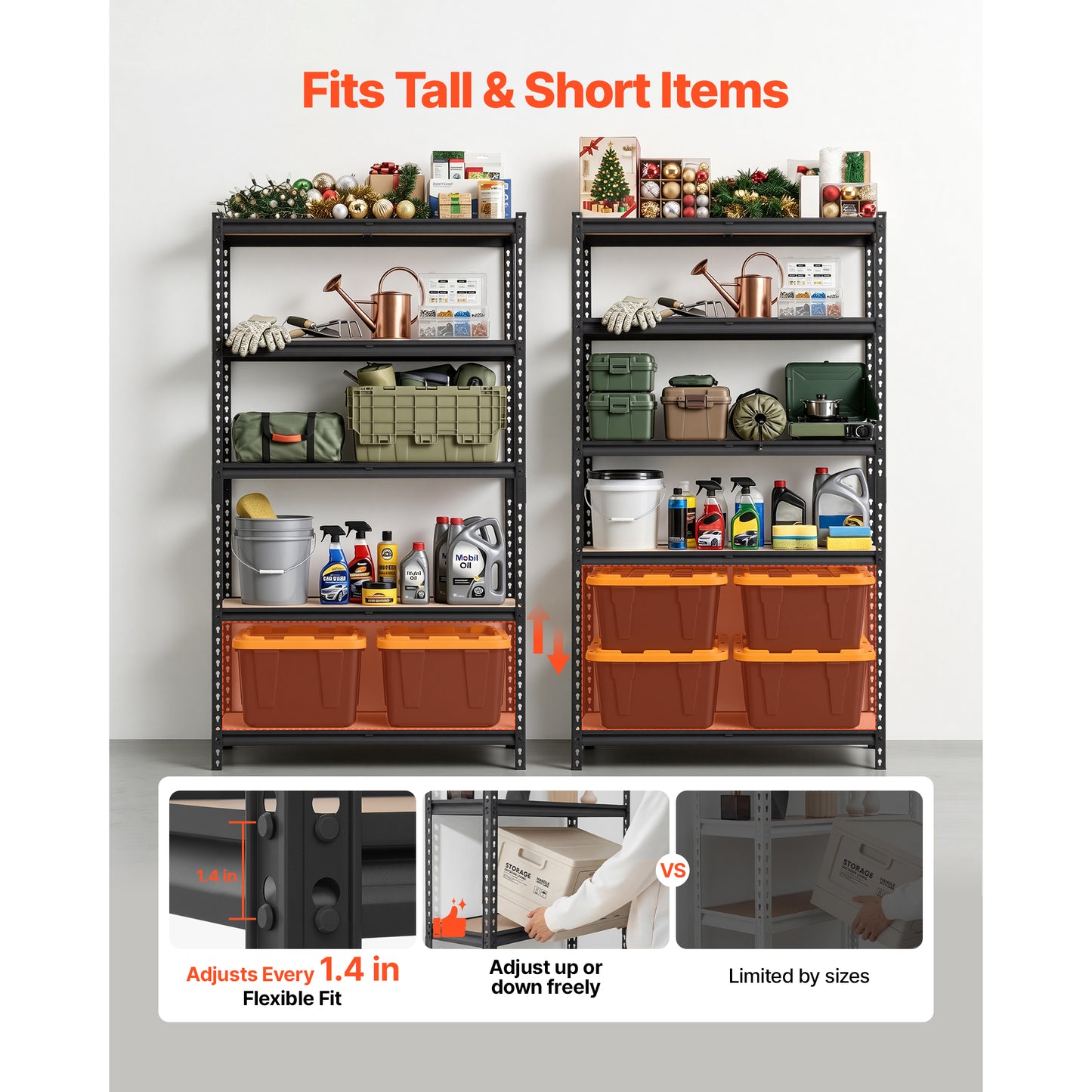Heavy Duty Garage Storage Shelves 5-Tier Adjustable Metal Utility Rack 2500 Lbs Capacity