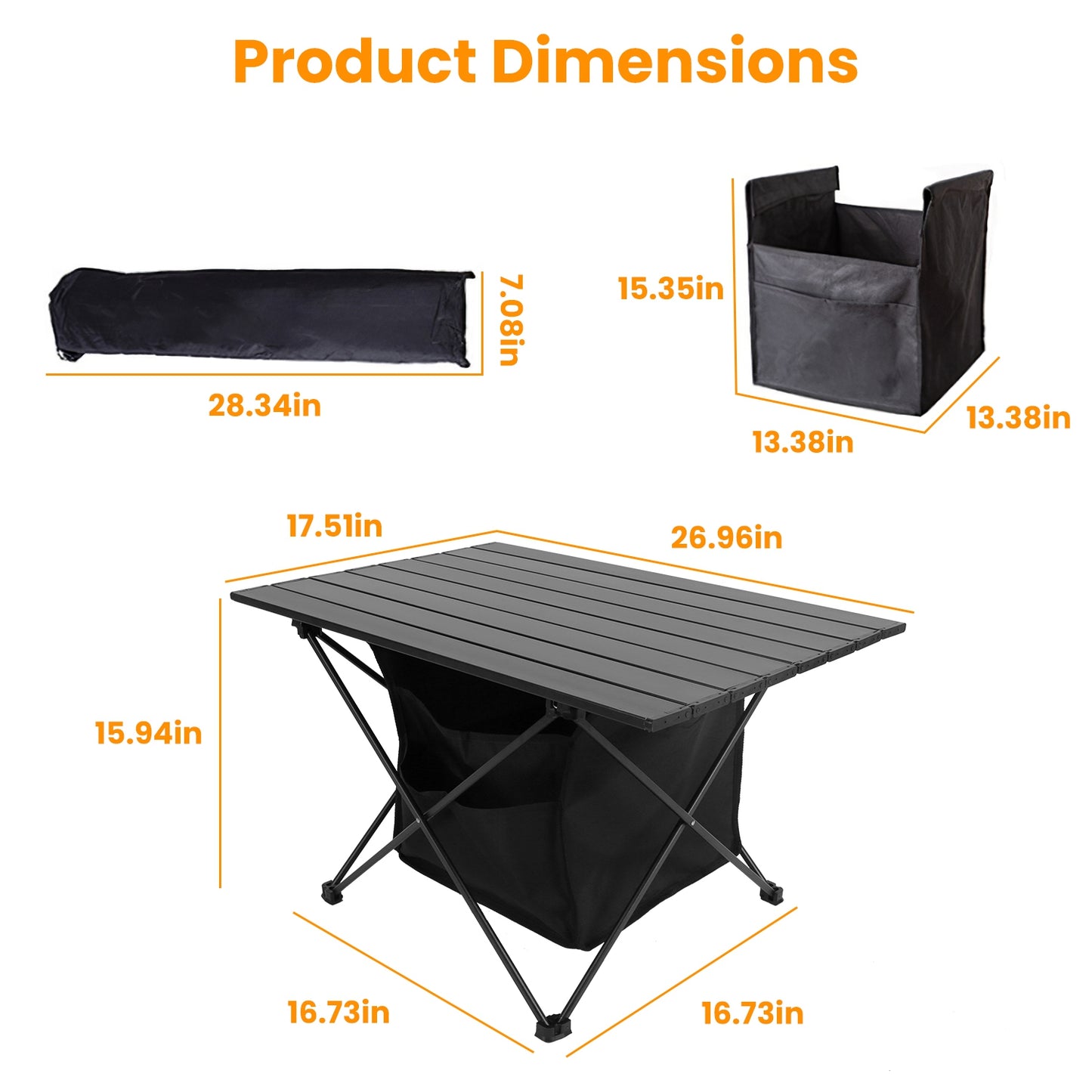 Foldable Camping Table with Storage Basket - Portable Aluminum
