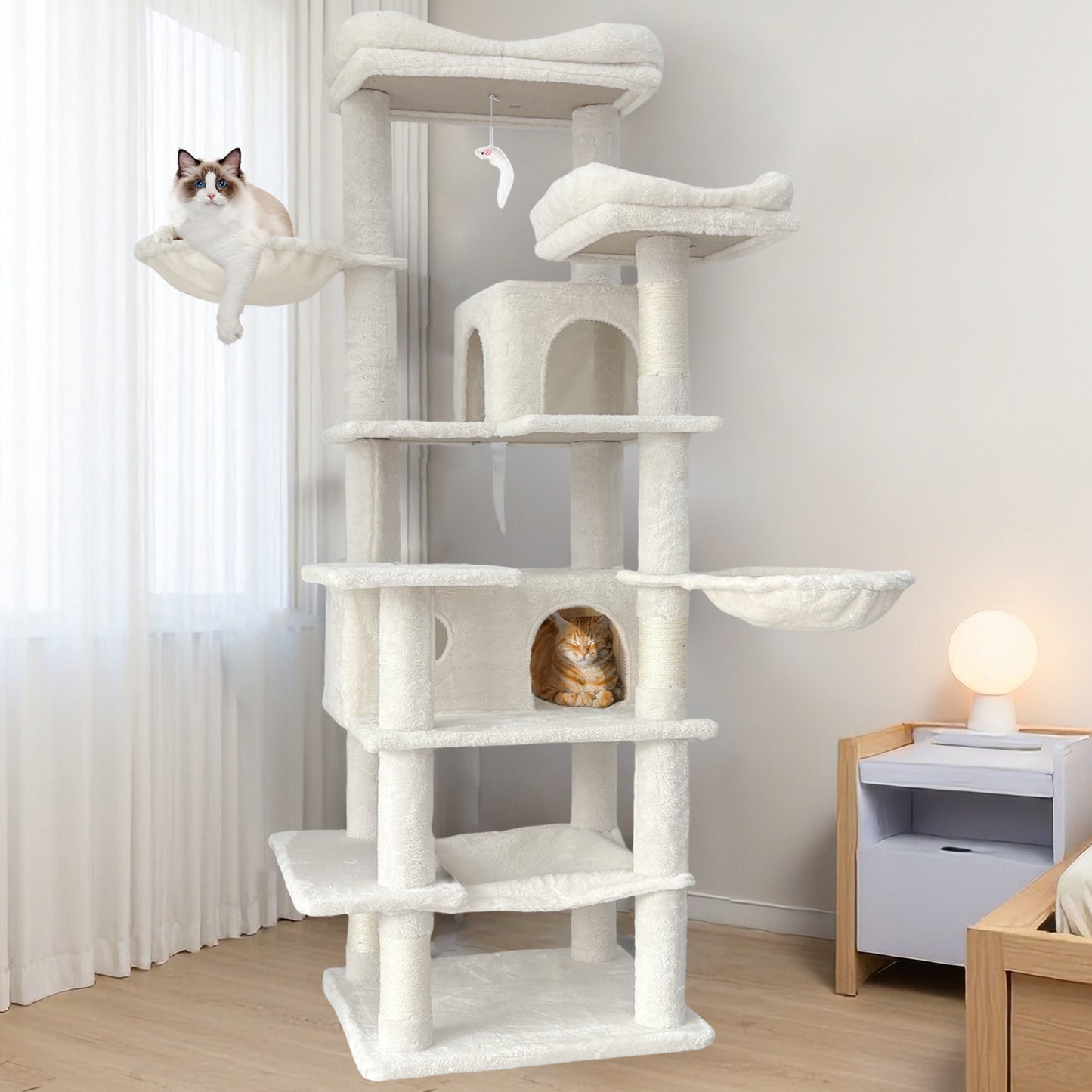 68in Multi-Level Cat Tree with Hammocks and Scratching Posts - Beige