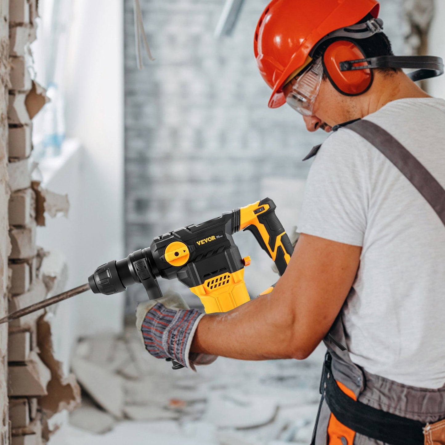 Corded Rotary Hammer Drill 1-1/4 Inch SDS Plus 4 Modes Heavy Duty Power Tool - Yellow