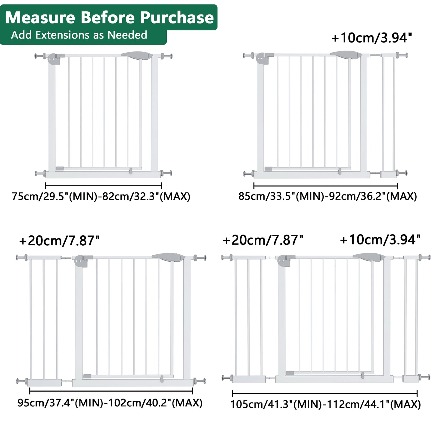 2-Pack Pressure-Mounted Baby Gate for Stairs & Doorways - White