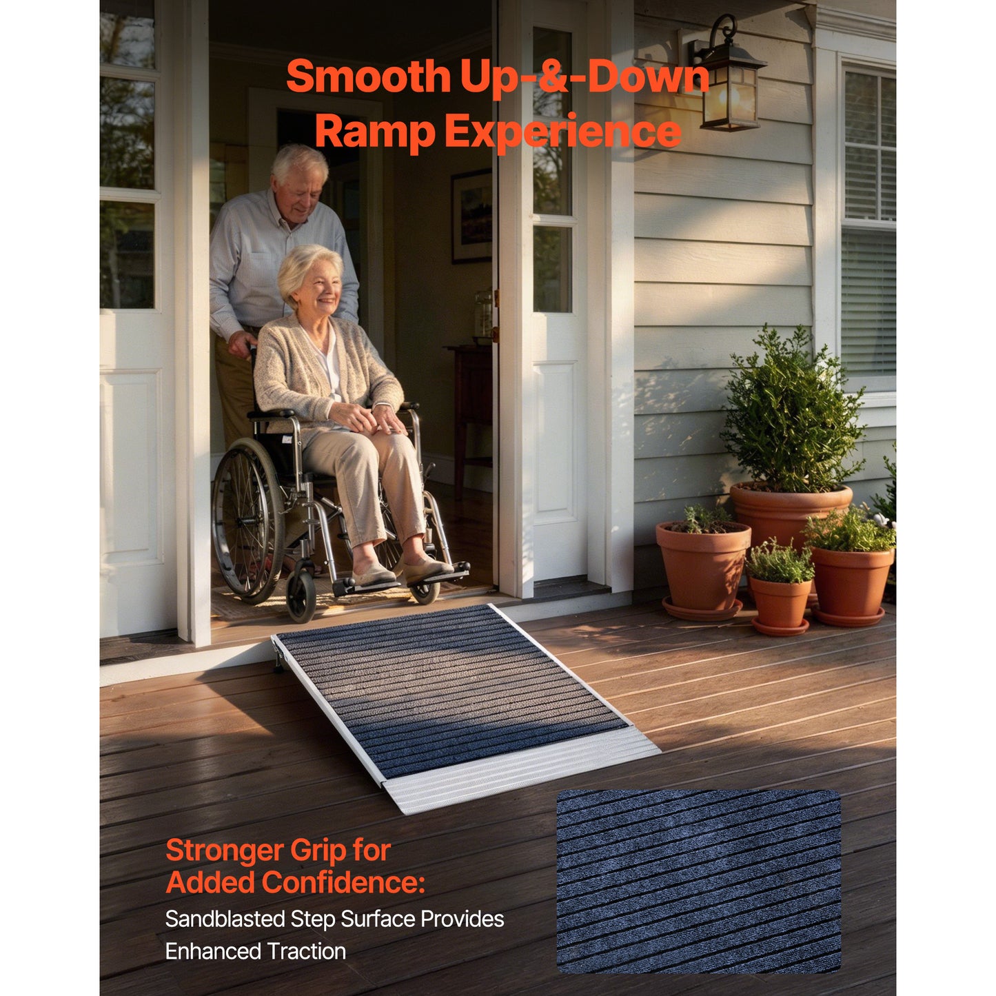 Doorway Ramp Aluminum Wheelchair Ramp 36x36-In Non-Slip Platform Adjustable Height