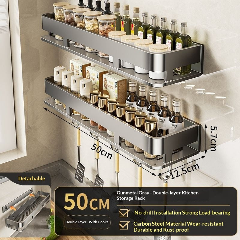 Multi-Functional No-Drill Wall-Mount Storage Shelf for Home & Kitchen