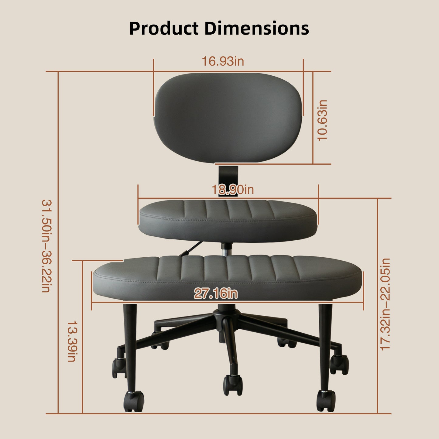 Ergonomic Cross Legged Office Chair with Back Support - Grey