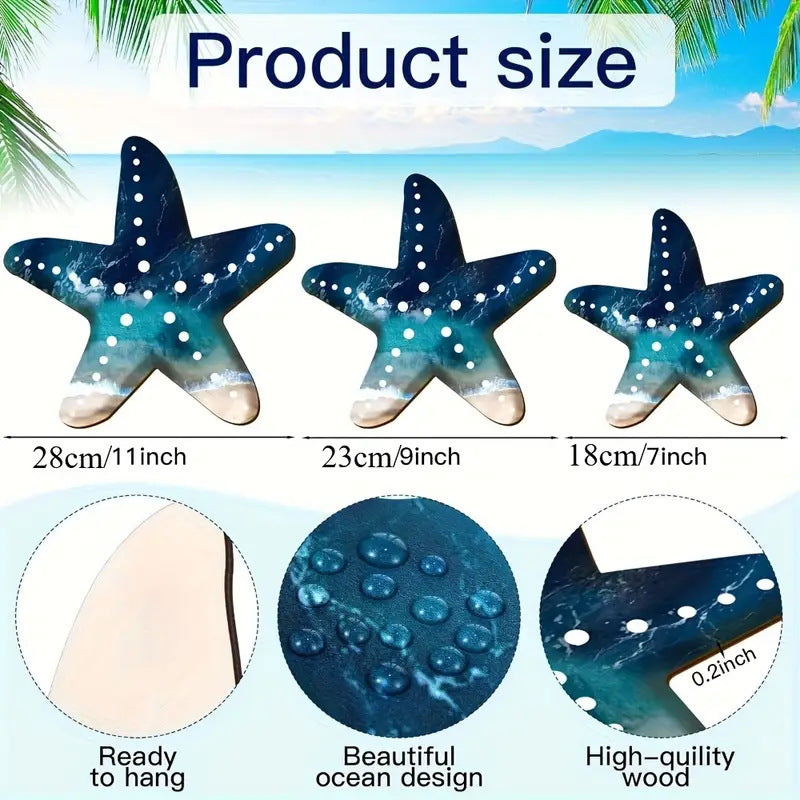 Wooden Decorative Ornament Set with Starfish Wave and Polka Dot Pattern - Modern Minimalist Home Decor