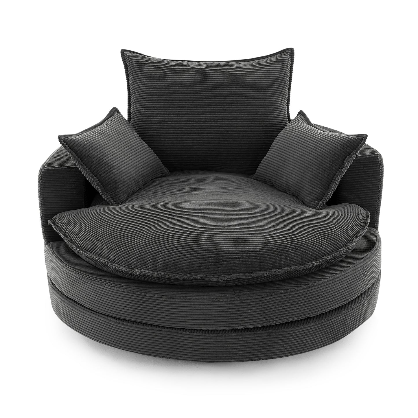 Oversized 360° Swivel Chair with Dual-Layer Cushions - Black