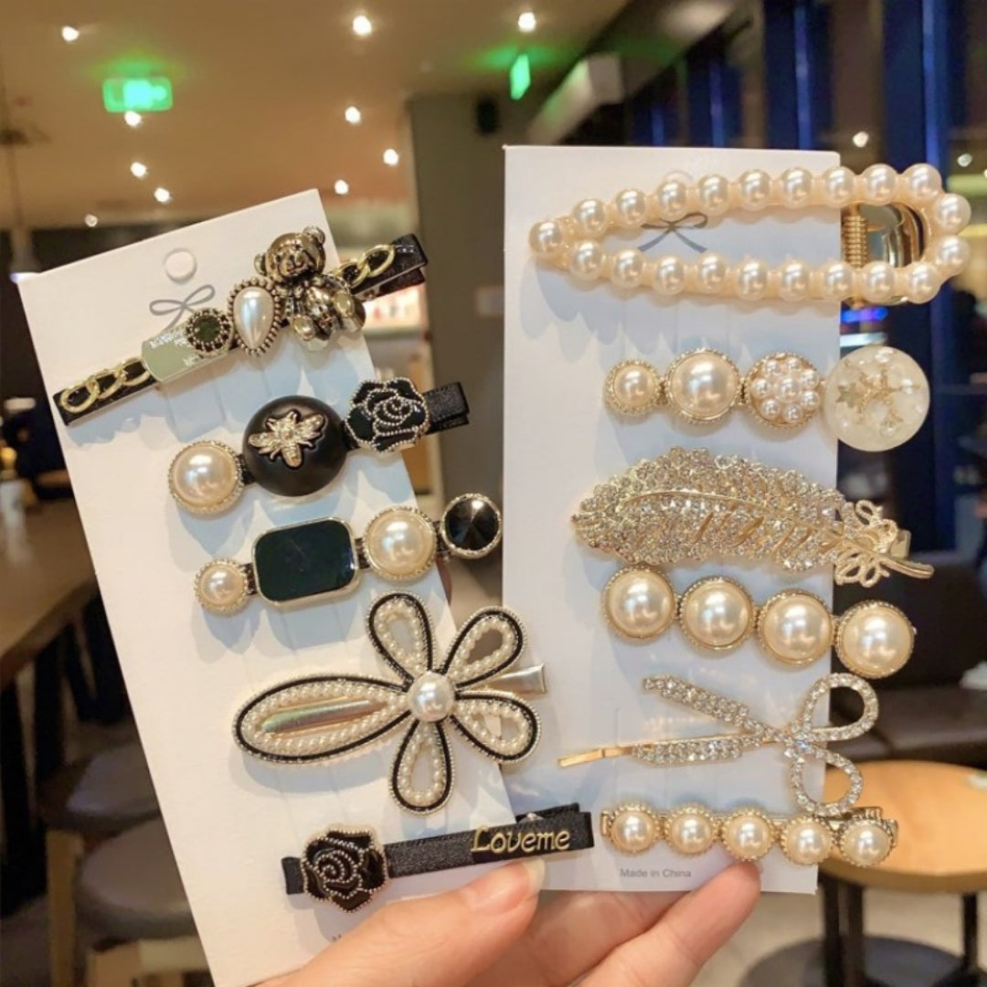 Metallic Hair Clips for Bun Styling with Rhinestones